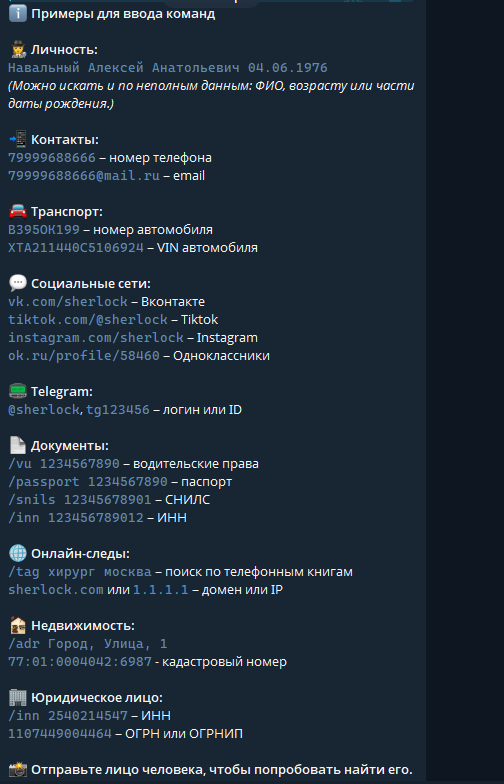 Formats from the supplied bot menu
